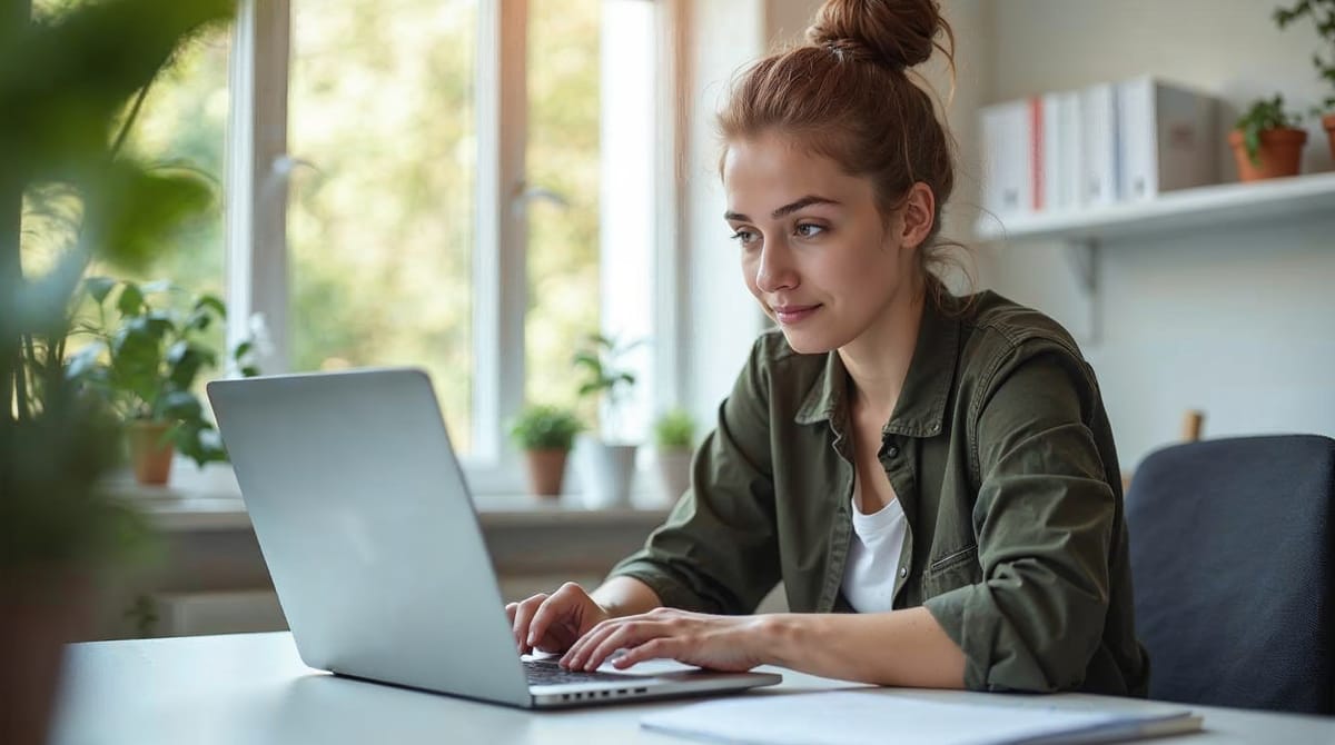 Estudiante universitario creando su primer currículum en un portátil
