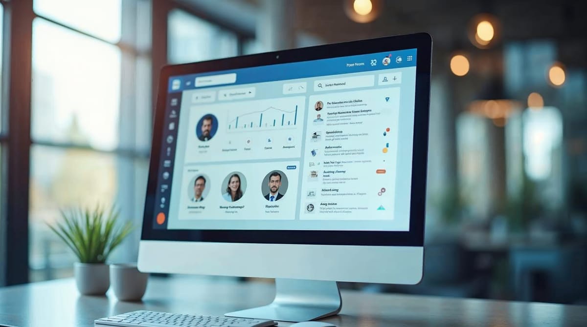 Pantalla de ordenador mostrando un sistema ATS de reclutamiento digital con perfiles de candidatos